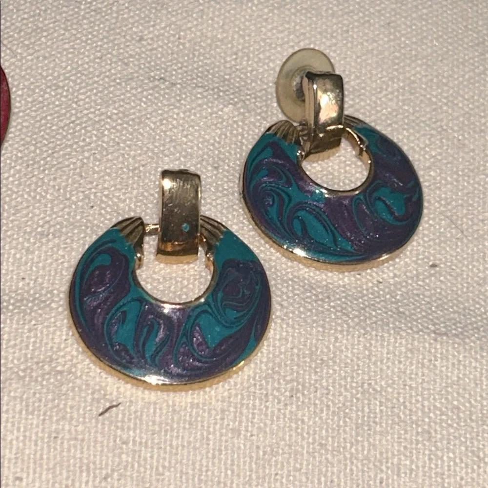 Vintage Enamel Door Knocker Earrings 2 pairs